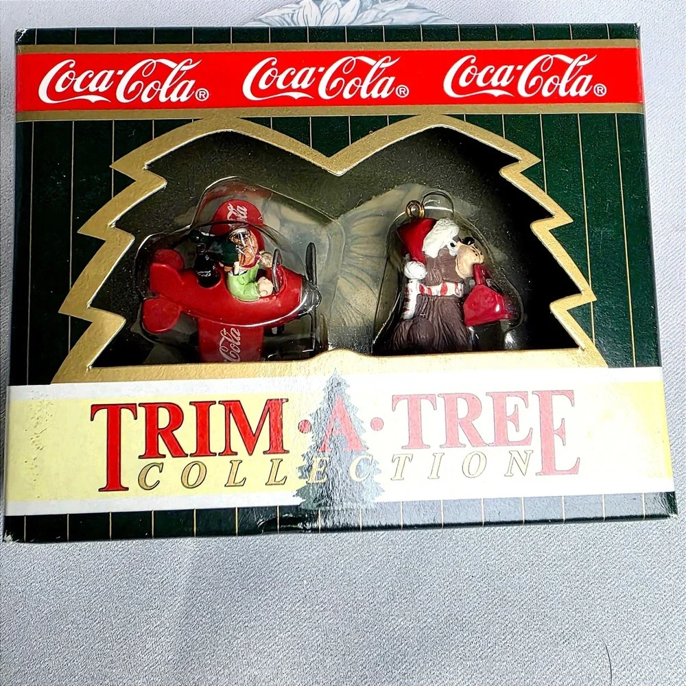 Vintage 1996 Coca-Cola Trim-A-Tree Ornament Set Airplane & Bear Cavanagh Group